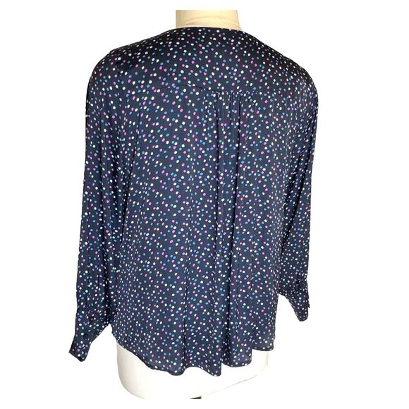 Jason Wu - Women's 1X Blouse Navy Polka Dot Long Balloon Sleeve V-Neck - Picture 7 of 13